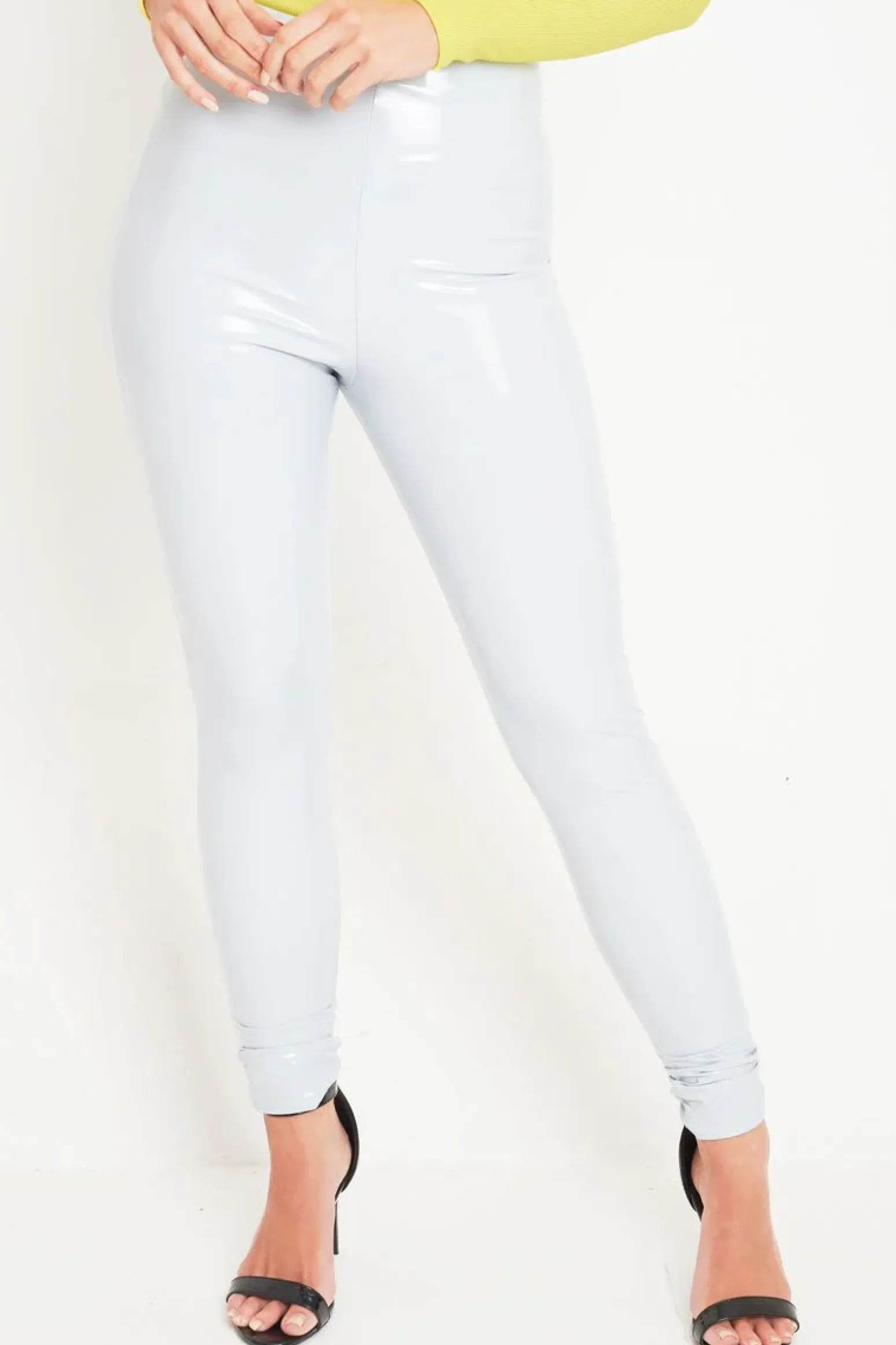 Rebellious Fashion Grey Shiny Vinyl PU Leggings - Rio