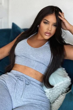 Rebellious Fashion Grey Short Sleeve Hooded Crop Top and Leggings Loungewear Co-ord - Betty