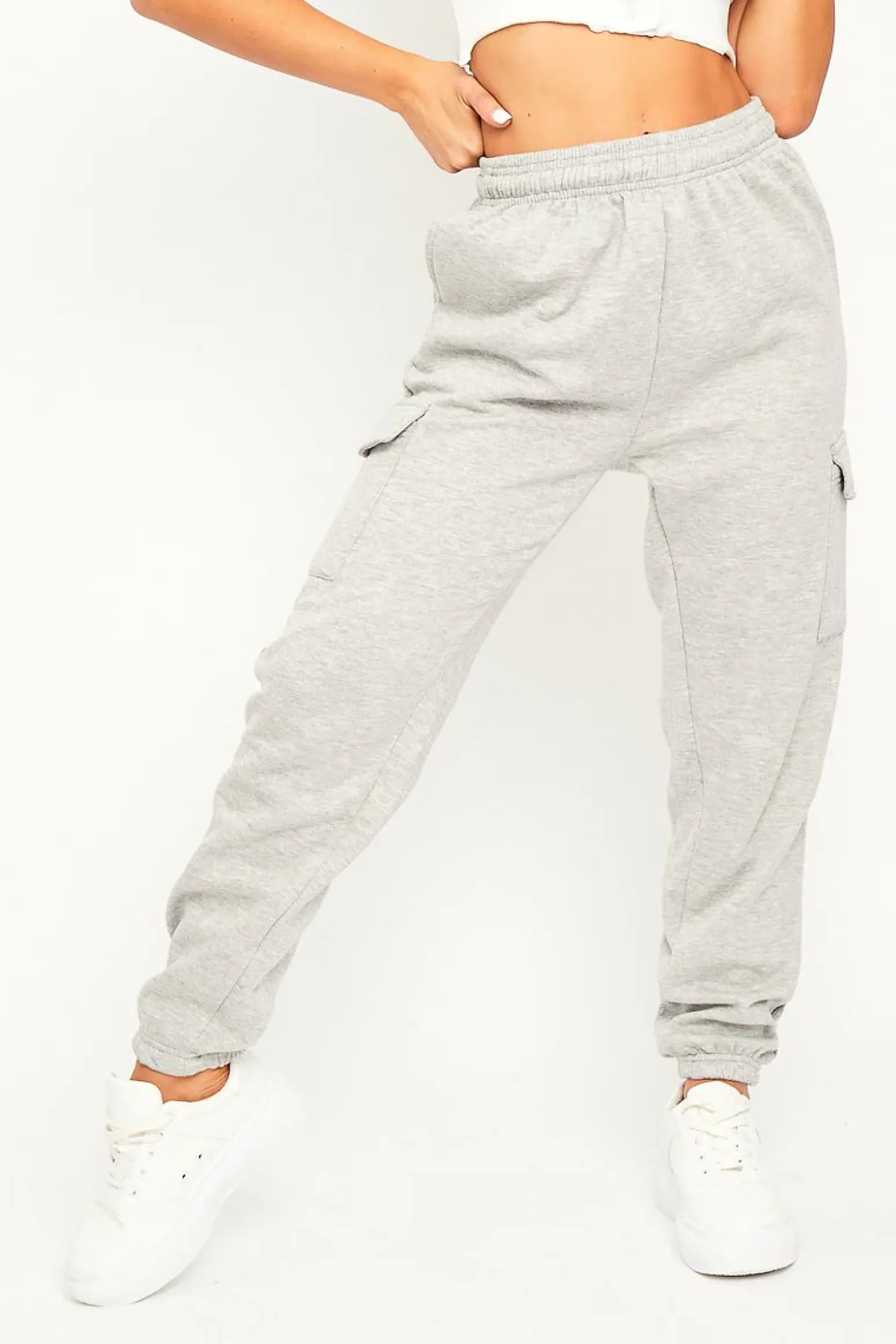 Rebellious Fashion Grey Side Cargo Pocket Joggers - Chantel