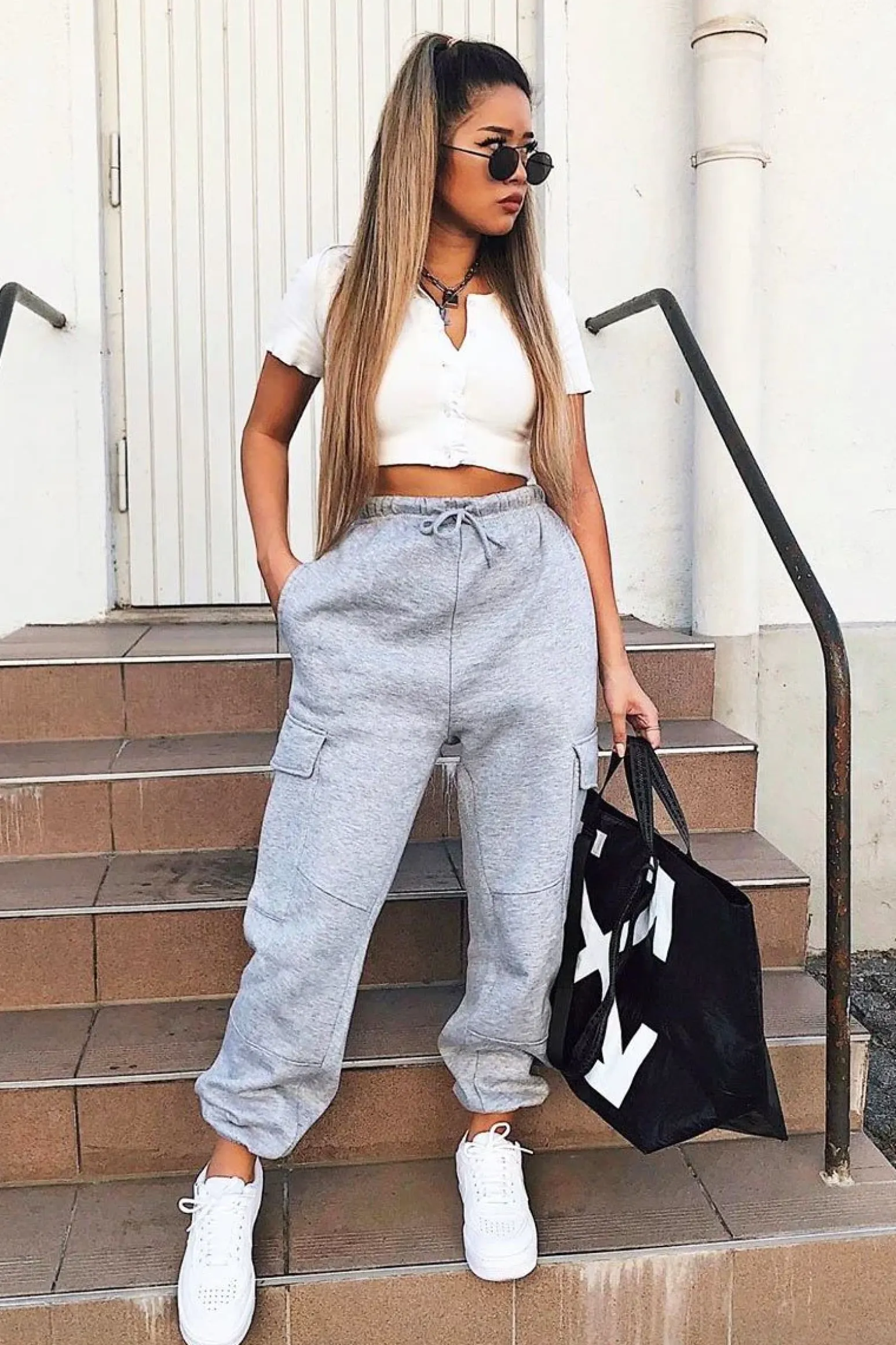 Rebellious Fashion Grey Side Cargo Pocket Joggers - Chantel