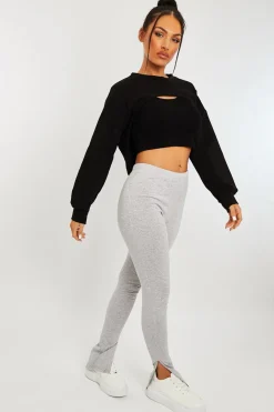 Rebellious Fashion Grey Side Split Leggings - Oliviah