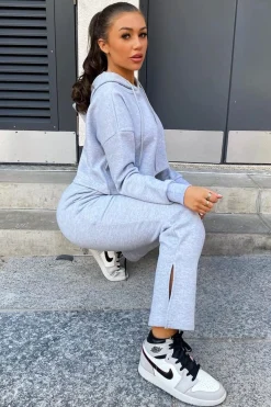 Rebellious Fashion Grey Side Split Wide Leg Jogger - Halsey