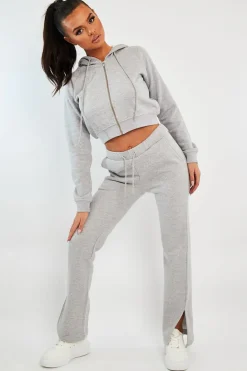 Rebellious Fashion Grey Side Split Wide Leg Jogger - Halsey