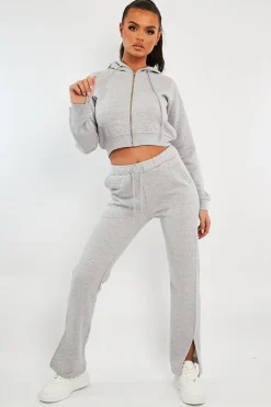 Rebellious Fashion Grey Side Split Wide Leg Jogger - Halsey