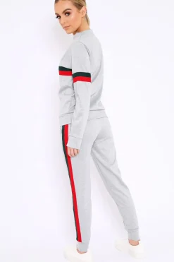 Rebellious Fashion Grey Side Stripe Crew Neck Loungewear Set - Danyela