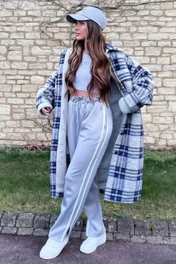 Rebellious Fashion Grey Side Stripe Split Hem Wide Leg Joggers - Karris