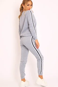 Rebellious Fashion Grey Side Stripe Sweater and Joggers Tracksuit - Jilliana