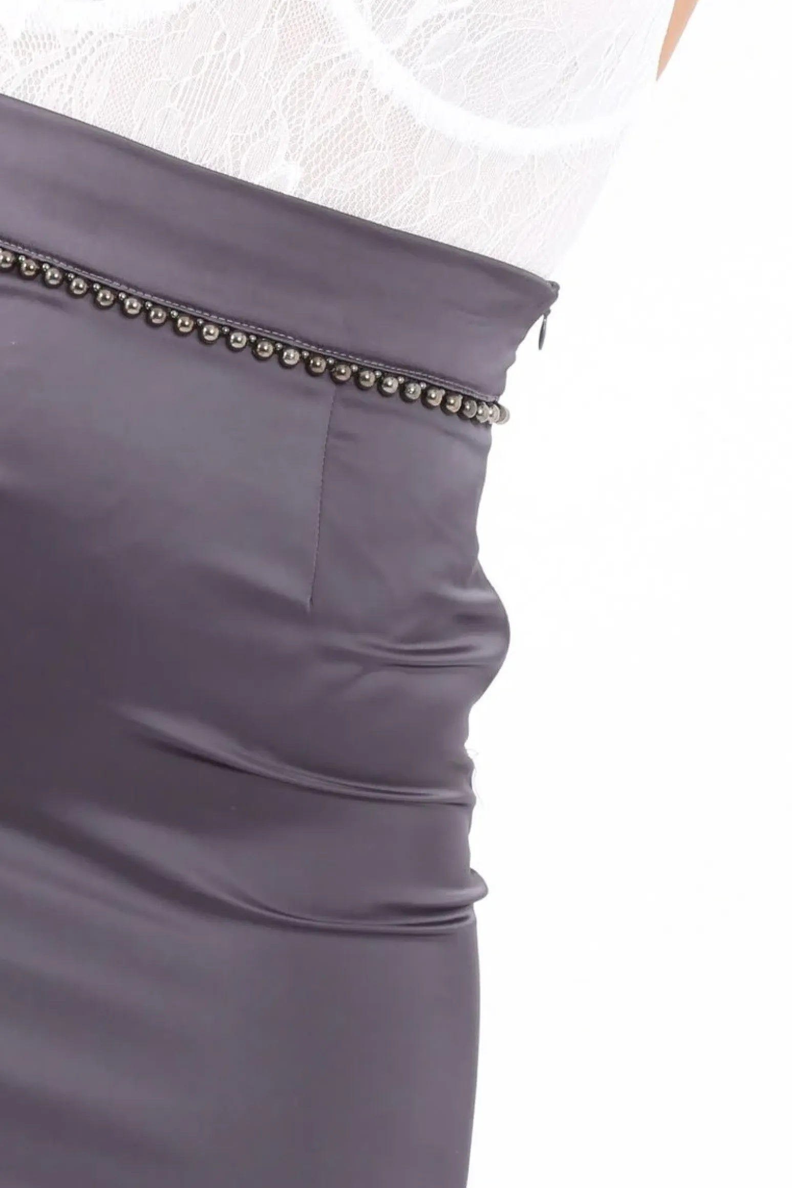 Rebellious Fashion Grey Skirt with Bead Trim - Kathleen