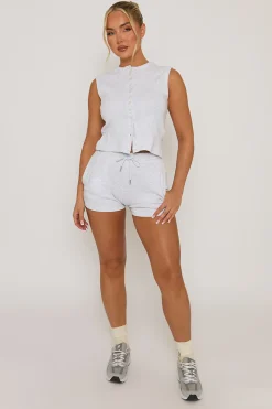 Rebellious Fashion Grey Sleeveless Button Front Rib Top and Short Co-ord Set - Zita