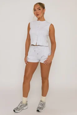 Rebellious Fashion Grey Sleeveless Button Front Rib Top and Short Co-ord Set - Zita