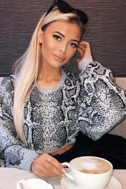 Rebellious Fashion Grey Snake Cropped Batwing Jumper - Lizy