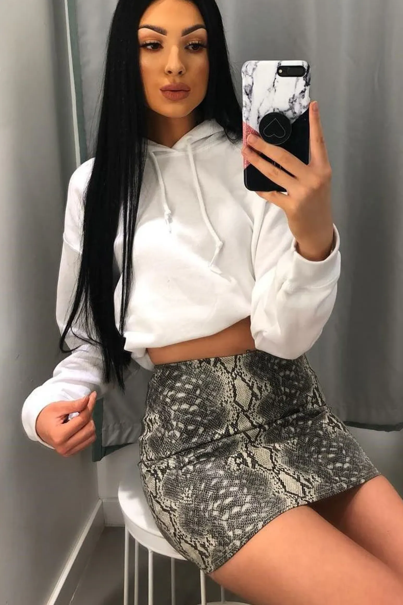 Rebellious Fashion Grey Snake Faux Leather Mini Skirt - Enisa