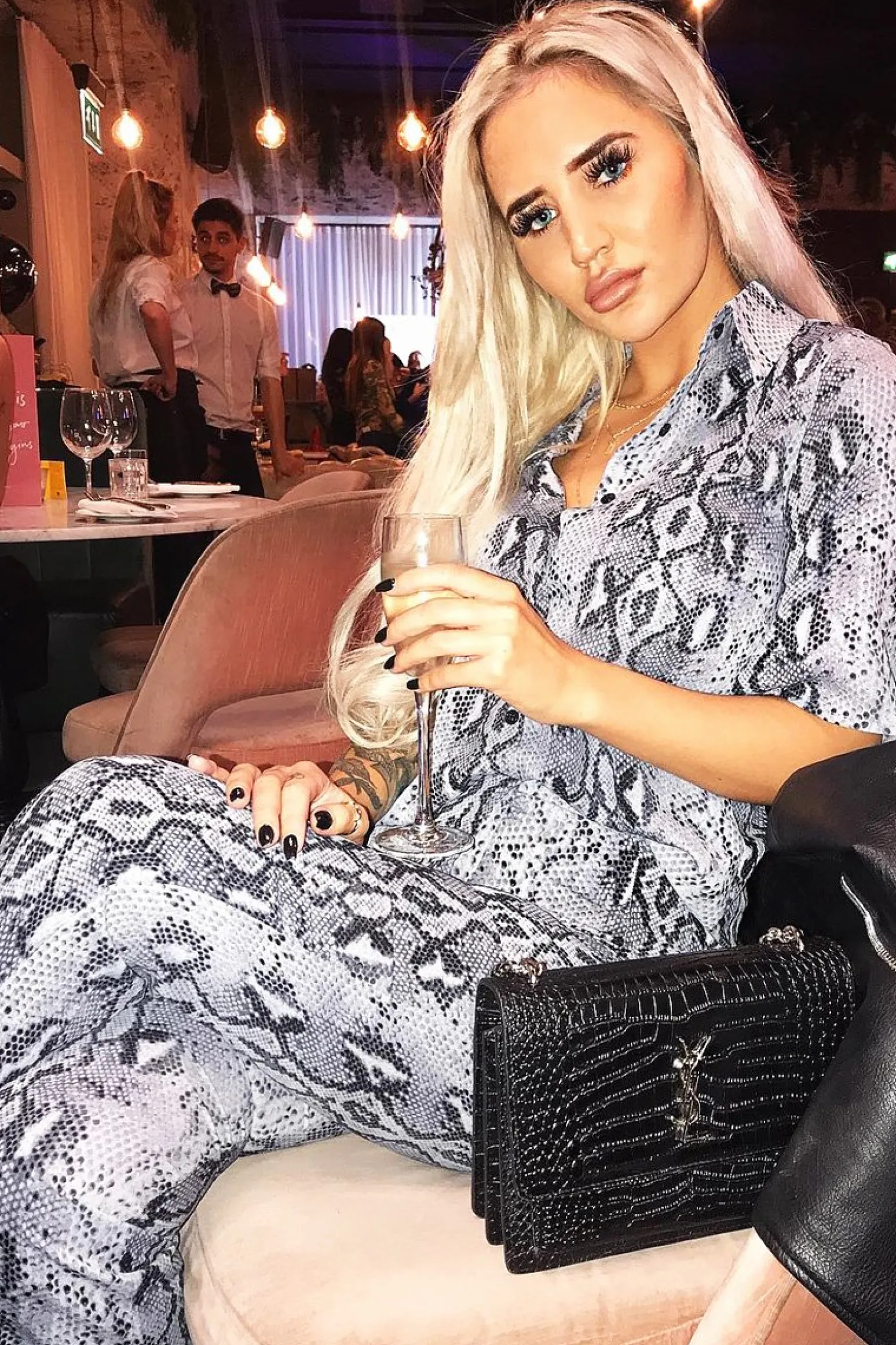 Rebellious Fashion Grey Snake Print High Waisted Flare Trousers And Shirt Co-ord - Colynn