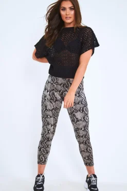 Rebellious Fashion Grey Snake Print Velvet Leggings - Sylva