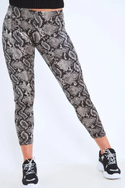 Rebellious Fashion Grey Snake Print Velvet Leggings - Sylva