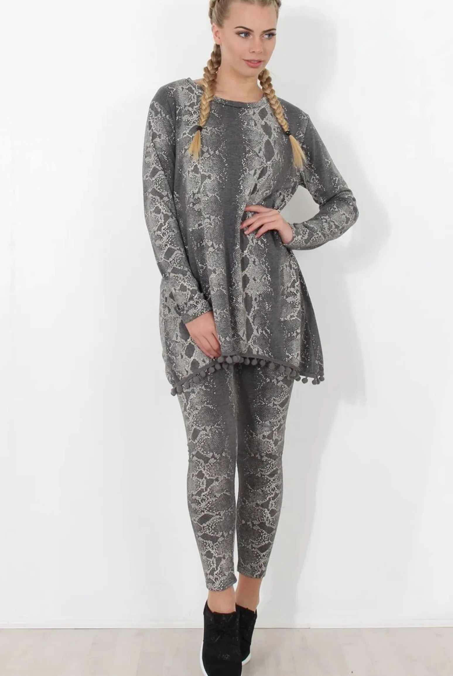 Rebellious Fashion Grey Snakeskin Loungewear - Claudia