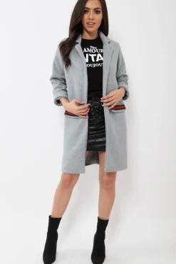 Rebellious Fashion Grey Soft Blazer Jacket with Stripe Pocket - Kacey