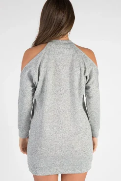 Rebellious Fashion Grey Soft Cold Shoulder Jumper Dress - Tina