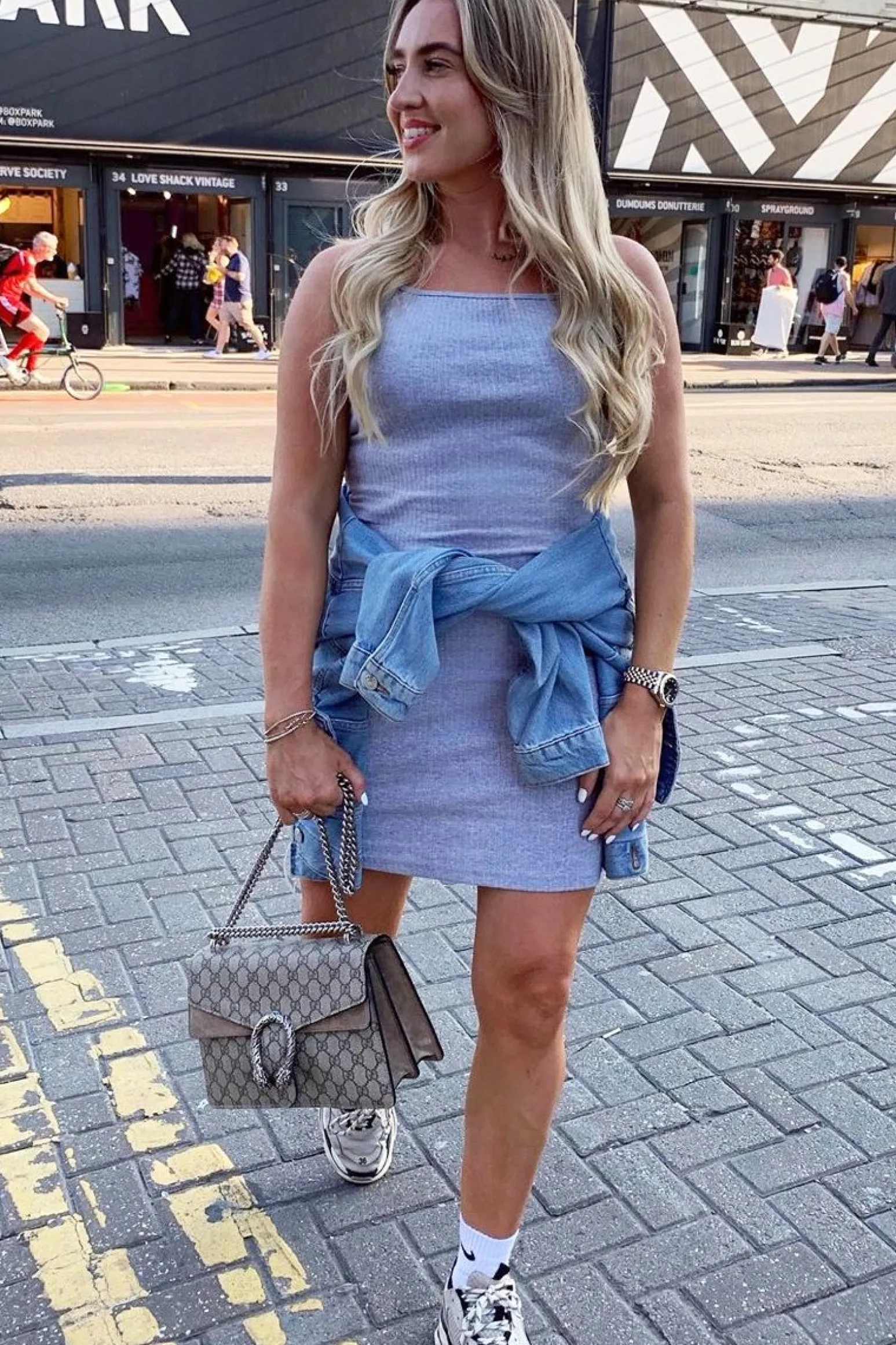 Rebellious Fashion Grey Square Neckline Ribbed Midi Dress - Sunday