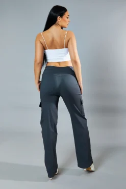 Rebellious Fashion Grey Straight Leg Cargo Trousers - Rian