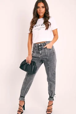 Rebellious Fashion Grey Straight Leg Double Seam Denim Jeans - Xara