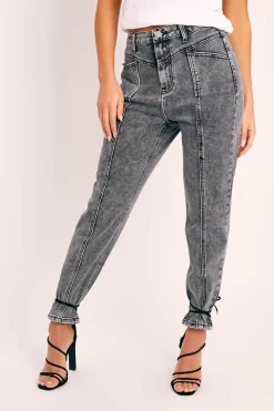 Rebellious Fashion Grey Straight Leg Double Seam Denim Jeans - Xara