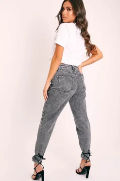 Rebellious Fashion Grey Straight Leg Double Seam Denim Jeans - Xara