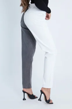 Rebellious Fashion Grey Straight Leg Split Colour Jeans - Jakia
