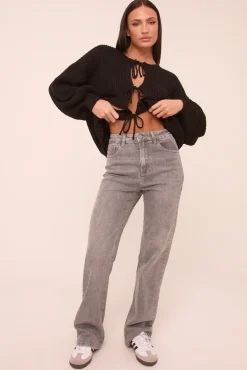 Rebellious Fashion Grey Stretch Mid Waist Straight Leg Denim Jeans - Phoenix