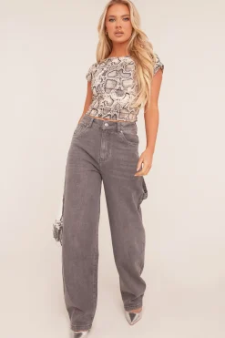 Rebellious Fashion Grey Stretch Wide Balloon Leg Jeans - Madison