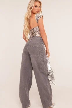 Rebellious Fashion Grey Stretch Wide Balloon Leg Jeans - Madison