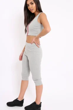 Rebellious Fashion Grey Striped Loungewear Set - Ginny