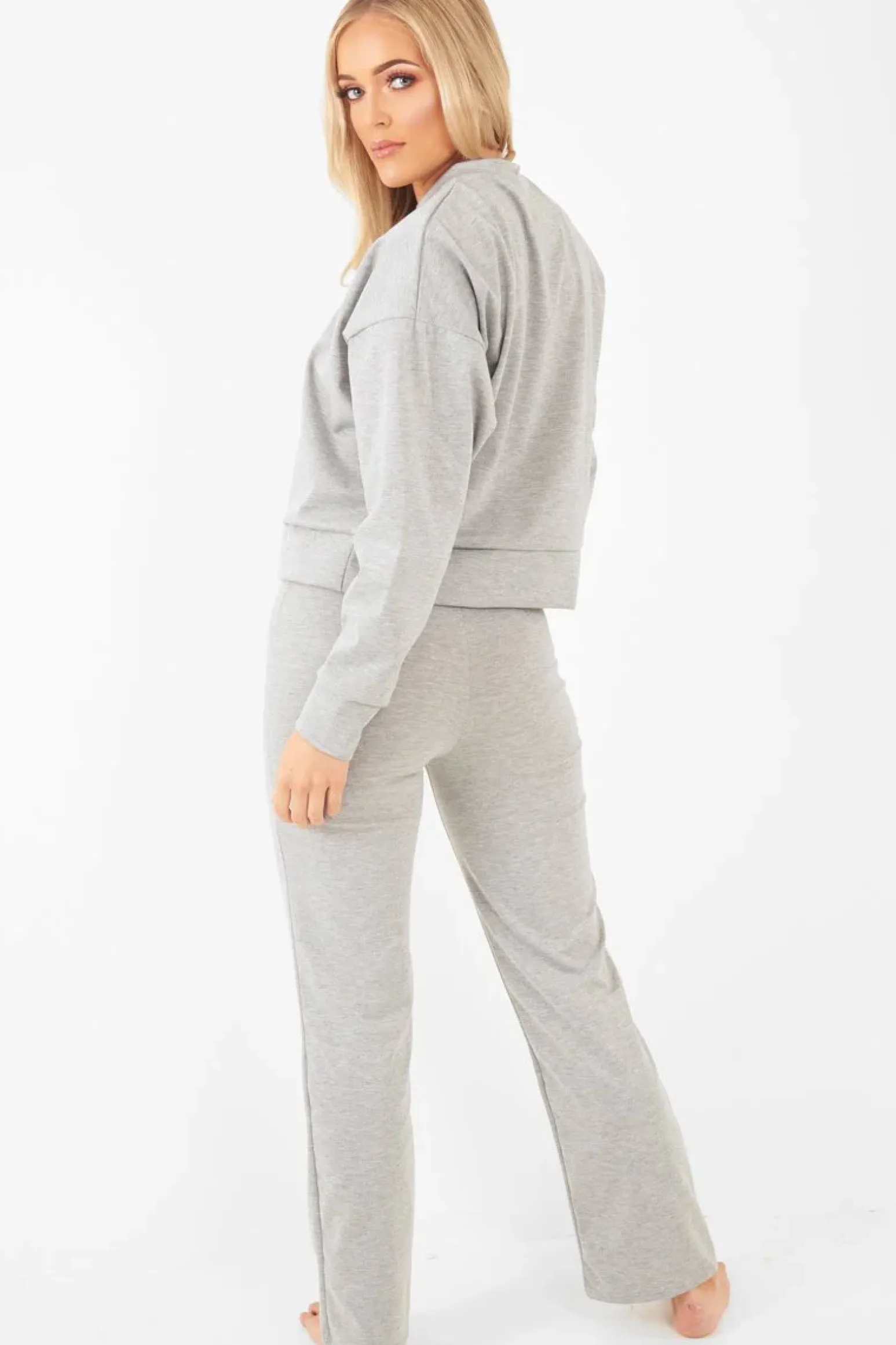 Rebellious Fashion Grey Sweatshirt Slim Jogger Tracksuit - Erieanna