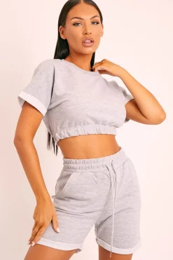 Rebellious Fashion Grey Sweat Top Shorts Loungewear Co-ord - Indee