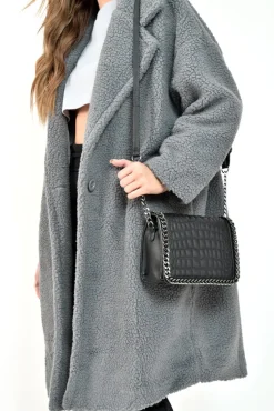 Rebellious Fashion Grey Teddy Long Double Breasted Coat - Miriam