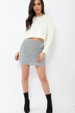 Rebellious Fashion Grey Thick Knit Bodycon Skirt - Kristy