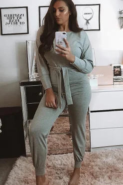 Rebellious Fashion Grey Tie at Waist Tracksuit - Sammie