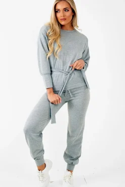 Rebellious Fashion Grey Tie at Waist Tracksuit - Sammie