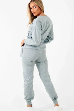 Rebellious Fashion Grey Tie at Waist Tracksuit - Sammie
