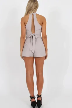 Rebellious Fashion Grey Tie Front Two Piece - Esta