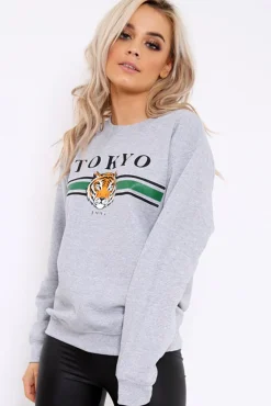 Rebellious Fashion Grey Tokyo Slogan Sweatshirt - Lilah