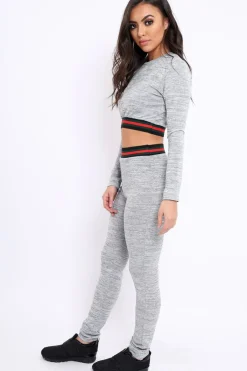Rebellious Fashion Grey Tracksuit with Red Green and Black Side Stripe - Nessa