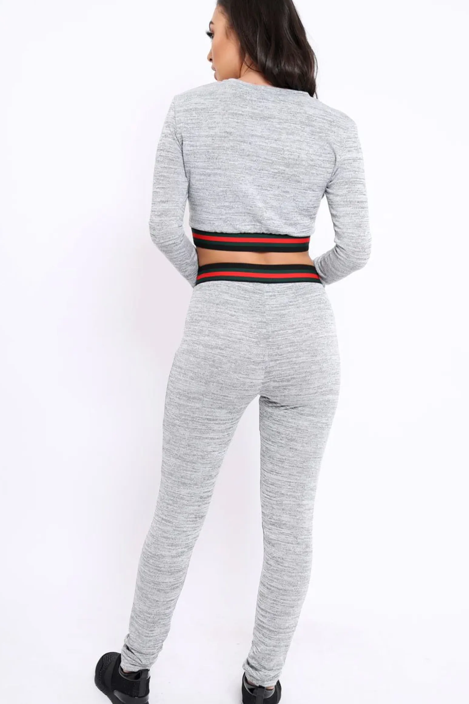 Rebellious Fashion Grey Tracksuit with Red Green and Black Side Stripe - Nessa