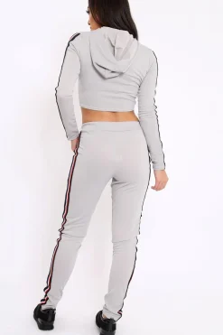 Rebellious Fashion Grey Tracksuit with Red White and Black Side Stripe - Kasey