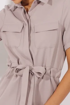 Rebellious Fashion Grey Utility Tie Waist Pocket Jumpsuit - Kai