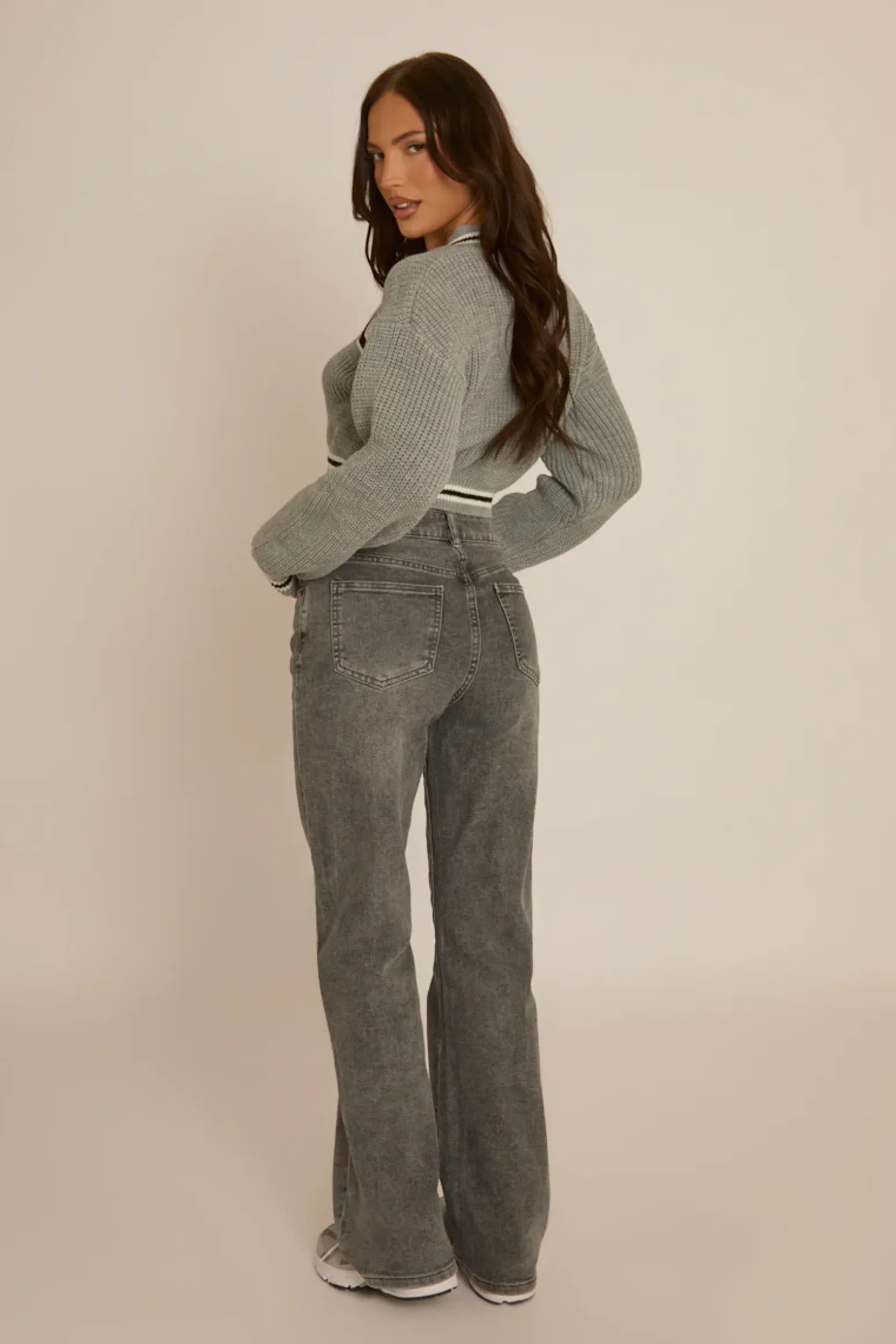 Rebellious Fashion Grey Varsity Crop Jumper - Rory