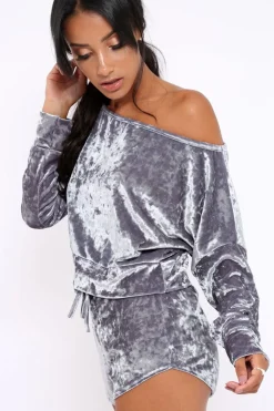 Rebellious Fashion Grey Velvet Loungewear Set - Portia