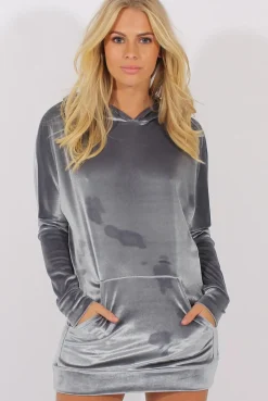 Rebellious Fashion Grey Velvet Oversized Hoodie - Reagan