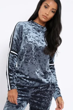 Rebellious Fashion Grey Velvet Striped Trim Co-ord Set - Beau