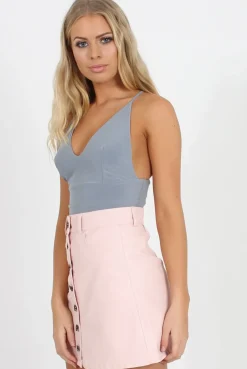 Rebellious Fashion Grey V Front Bodysuit - Jill